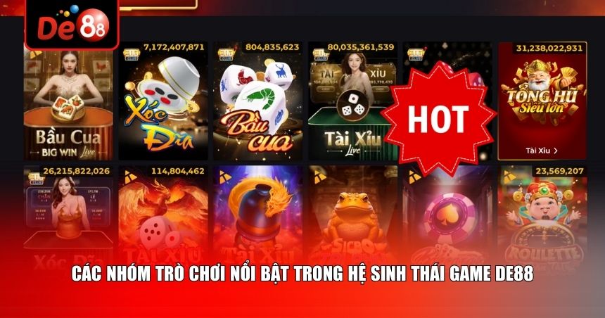 Hệ thống trò chơi tại De88 được chia thành nhiều nhóm nội dung khác nhau