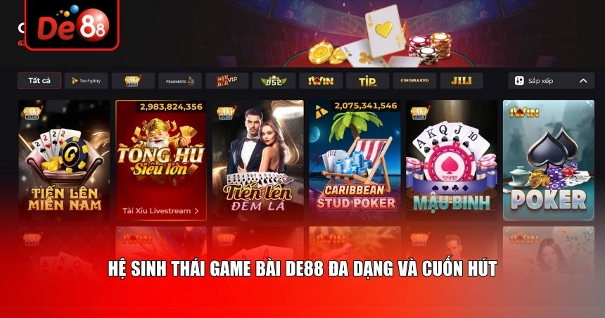 Hệ sinh thái game bài De88 đa dạng và cuốn hút